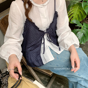 26027s 人气王上架即卖爆～韩系设计感波点假两件小衫 SUSAN 爆款