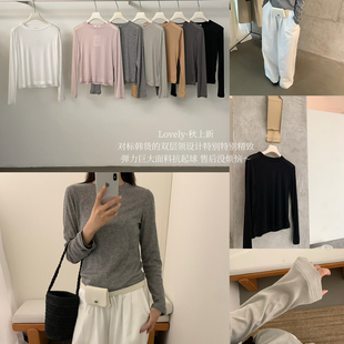 2025秋上新简约韩系弹力面膜tee抗起球长袖 LOVELY T恤女