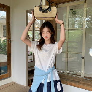 T恤H7110夏 韩系卡通狗狗刺绣花边拼接温柔短袖 SUSAN 夏上新补单款