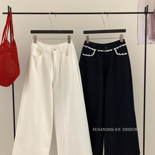 SUSAN-26年早春自留款韩系花边设计感百搭显瘦牛仔裤TT266