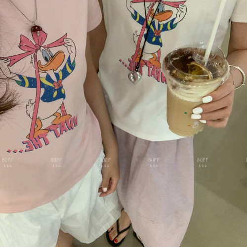 BOFF暴富家-蝶结印花棉T恤正肩小版大弹力短袖T恤(不含下装)52638