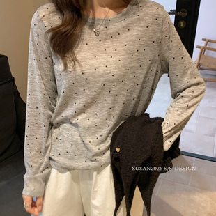 SUSAN-26年早春韩系百搭高弹软嫩波点长袖T恤MW3713