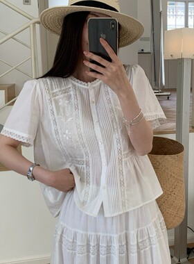 米鹿-工铃兰刺绣短袖小衫工艺精美上身好看小衫(不含下装)W98890