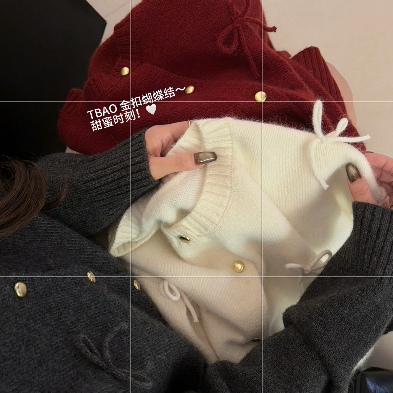 TB媞宝-.8节日仪式感韩系蝴蝶结金扣针织开衫（含21.9绵羊毛）528