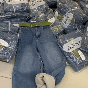 SHOW 配腰带 休闲宽松版 baby绒牛仔裤 71881 型水洗工艺阔腿裤