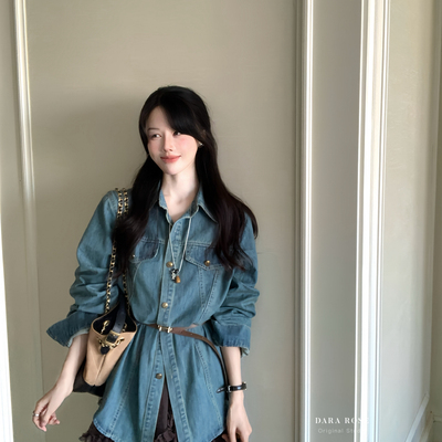 DARA ROSE-古做旧收腰高级感修身显瘦百搭牛仔外套(配腰带)F8521