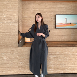 配腰带 宽松外套风衣 99297 伦风气质休闲翻领长款 F.THREE三姐妹