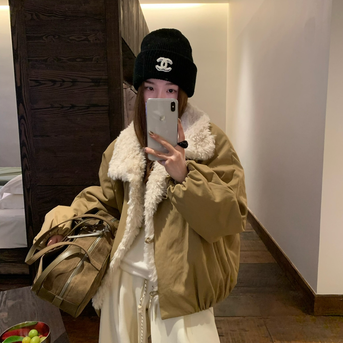 花园町-冬款上新韩系甜美小棉衣领口拼毛保暖棉服外套Y258092