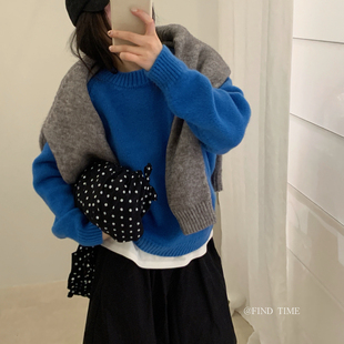 Find Time-8色主推毛衣韩系百搭圆领多色韩标套头保暖毛衣L60918
