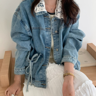 TN00 配花边可拆卸 SUSAN 花边可拆卸～时髦复古宽松水洗牛仔外套