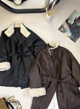 十三行-新韩版休闲中长款收腰蛋白皮保暖羽绒服外套(配腰带)8701