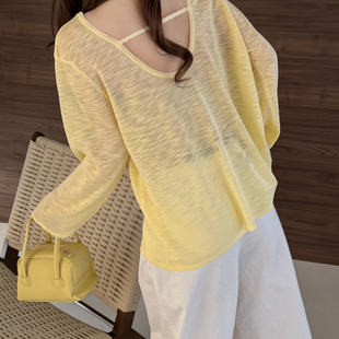 TB媞宝 T恤95033 心动26年夏上新春夏慵懒风清新露后背小心机长袖