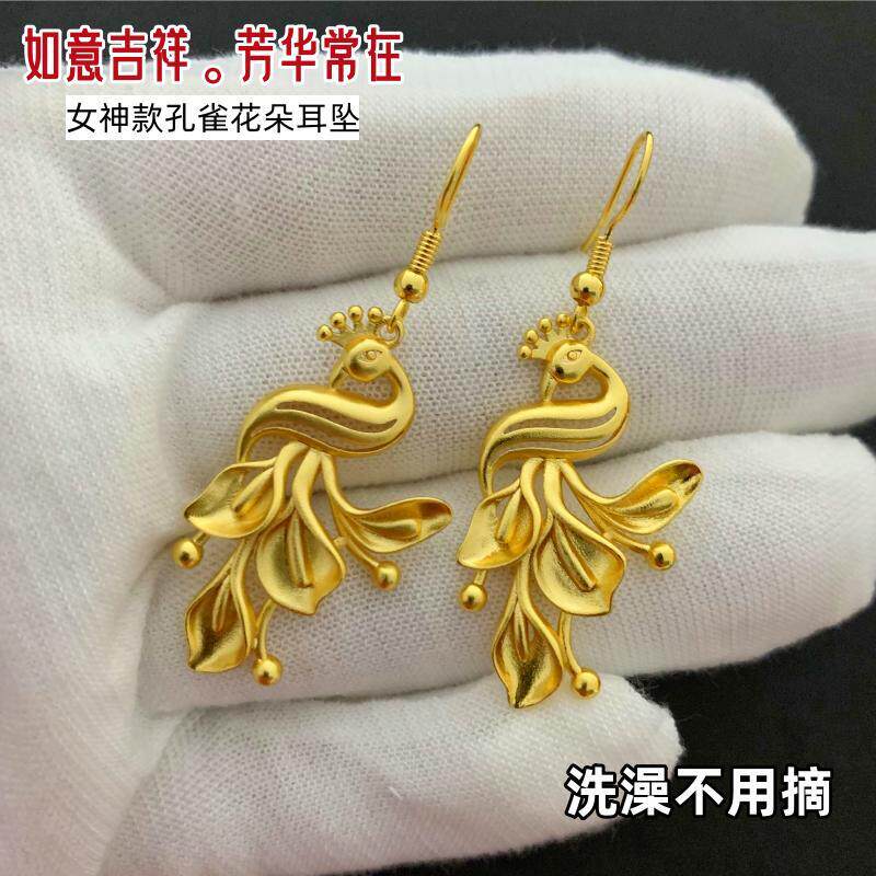 黄铜镀金孔雀耳坠不掉色