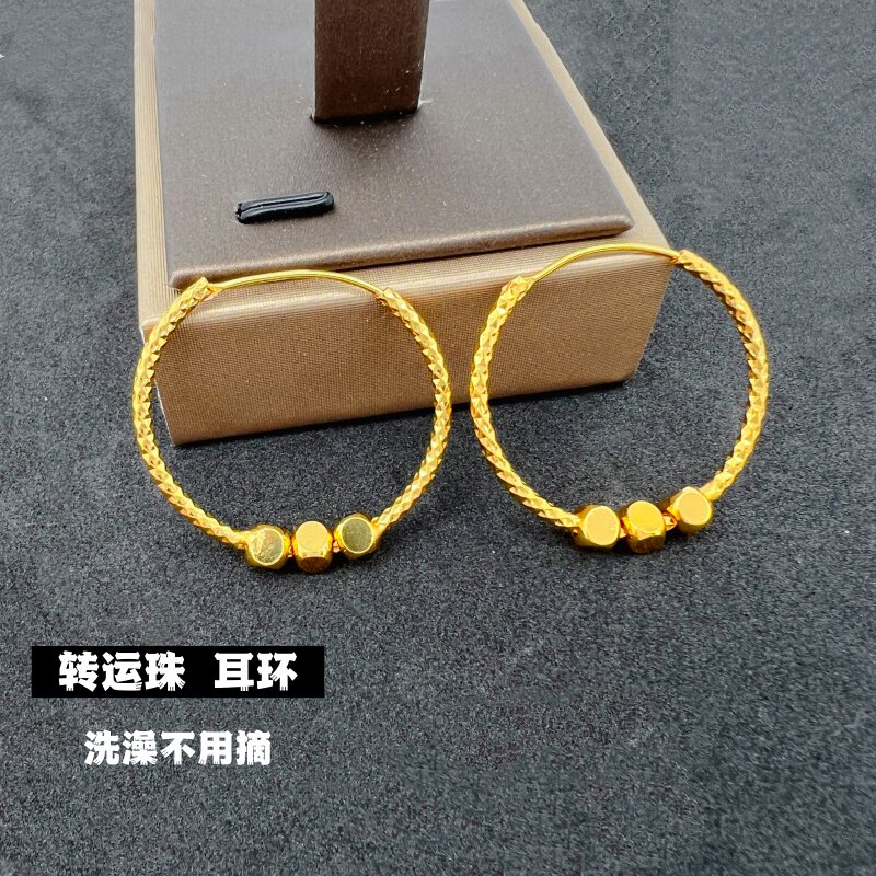 爆款越南沙金耳环女满天星大耳圈夸张耳饰品沙金色久不褪色高级感