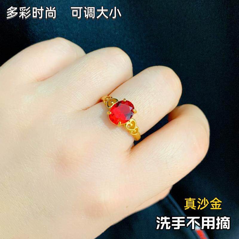 越南沙金个性绿髓戒指不掉色