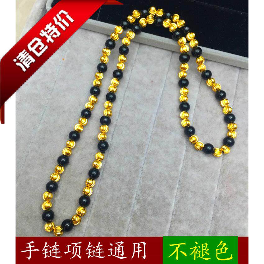 手工黑曜石玛瑙吊坠情侣金项链