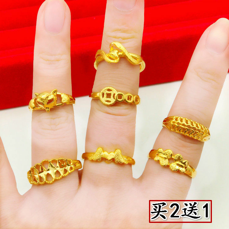 欧币24k镀黄金不掉色女款仿真越南沙金结婚首饰戒指女 日韩 潮人