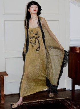 坏品味西部 新中式刺绣特殊金属感针织连衣裙送衬裙