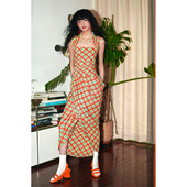 坏品味西部格纹立裁修身 现货 捏褶不对称花苞连衣裙 金靖同款