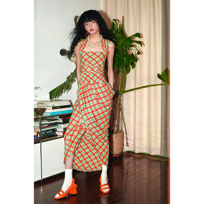 坏品味西部格纹立裁抽褶连衣裙