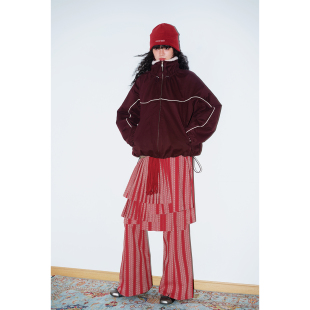 女 喇叭裤 坏品味西部 秋冬复古设计假两件百褶裙休闲裤