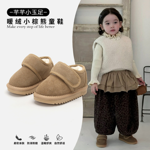女童鞋子儿童小皮鞋2025新款冬季棉鞋宝宝冬鞋加绒雪地靴男童短靴