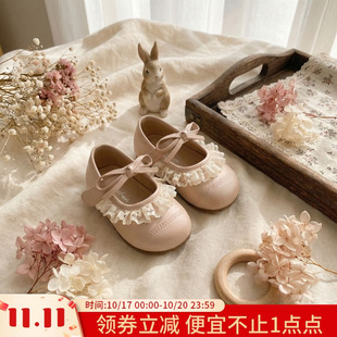 女宝宝皮鞋春季新款软底鞋防滑蝴蝶结公主鞋蕾丝边韩版潮流学步鞋