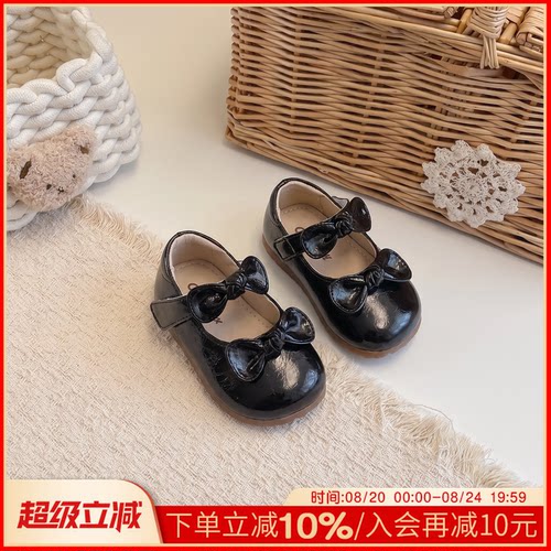 亮面蝴蝶结百搭款玛丽珍小童皮鞋