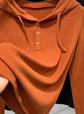 多巴胺加厚德绒连帽打底衫保暖卫衣女秋冬遮肚子宽松大码高级上衣