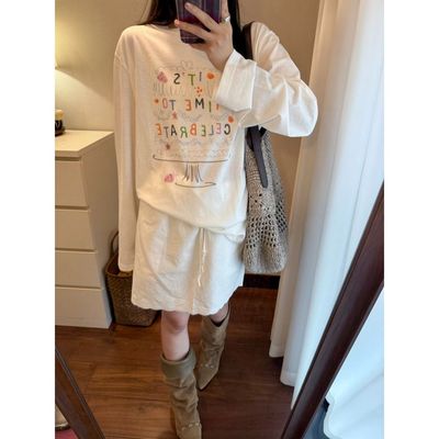 春季新款卡通字母涂鸦长袖T恤女夏季新款防晒衫休闲宽松韩系上衣