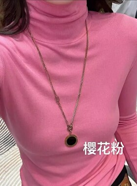 南瓜橘显白高领长袖T恤女秋冬磨毛气质修身显瘦堆堆领设计感上衣