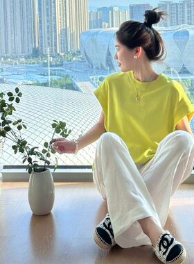个性小众圆领宽松短袖T恤女新款夏季多巴胺穿搭温柔减龄趣味上衣