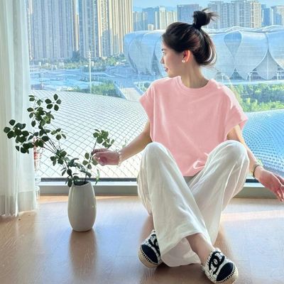 个性小众圆领宽松短袖T恤女新款夏季多巴胺穿搭温柔减龄遮肉上衣