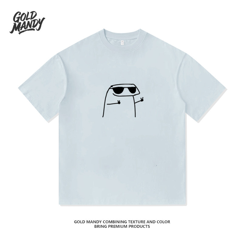 简笔画照相墨镜个性百搭潮流小众重磅纯棉T恤半袖杉情侣男女同款