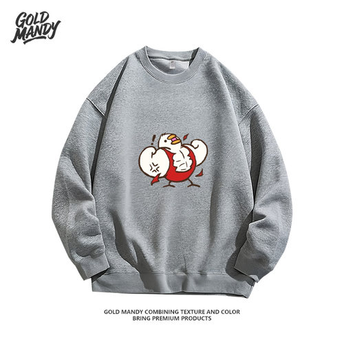 肌肉小鸟健身可爱动物设计印花卡通百搭重磅纯棉长袖卫衣男女同款