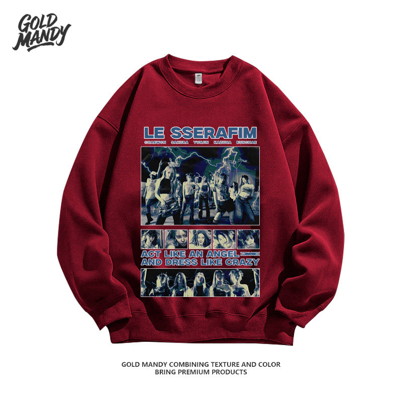 韩女团爱豆Lesserafim粉丝应援周边kpop百搭重磅纯棉卫衣男女同款