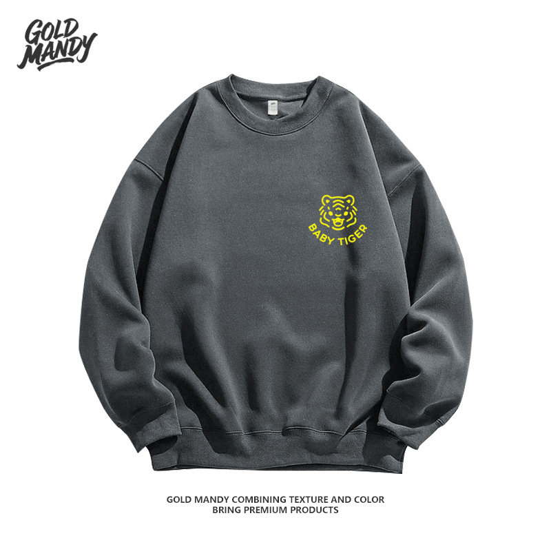 小老虎英文卡通动漫美式可爱百搭小众设计重磅纯棉卫衣服男女同款