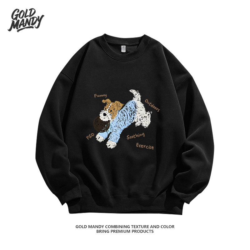 小狗英文卡通动漫复古美式高街百搭小众搞笑重磅纯棉卫衣男女同款