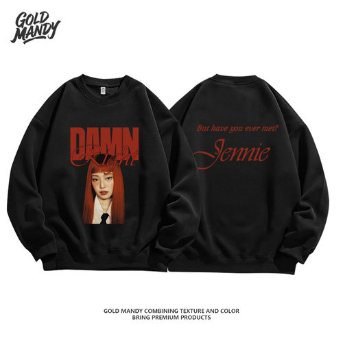 Blackpink粉丝Kpop爱豆Jennie应援周边重磅纯棉长袖卫衣男女同款