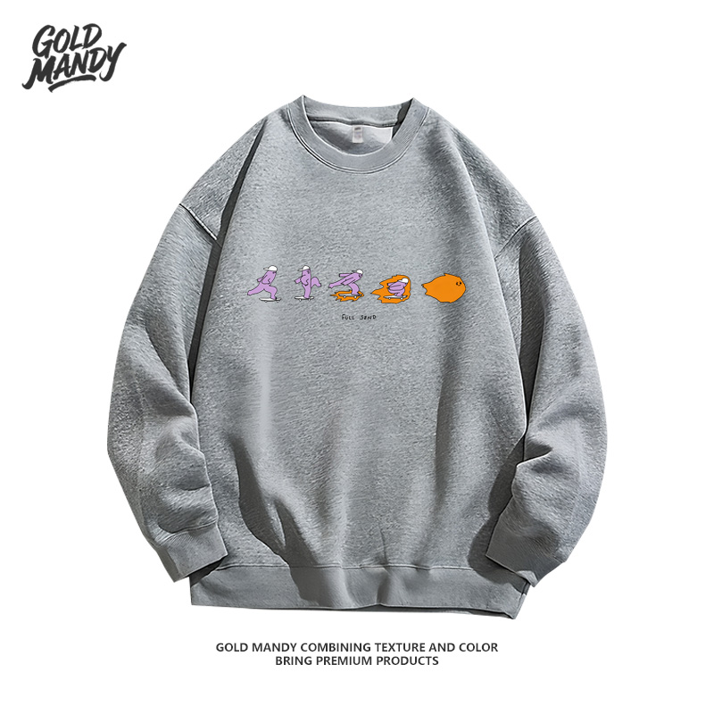 滑板卡通动漫运动设计复古个性印花重磅纯棉卫衣男女款情侣上衣服