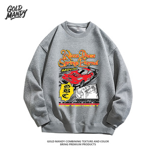 复古红色赛车漫画设计印花高街街头潮流美式重磅纯棉卫衣男女同款