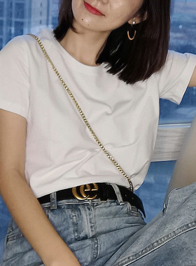 2026年新款短袖t恤女白色夏打底衫纯棉半袖上衣宽松纯色正肩基础