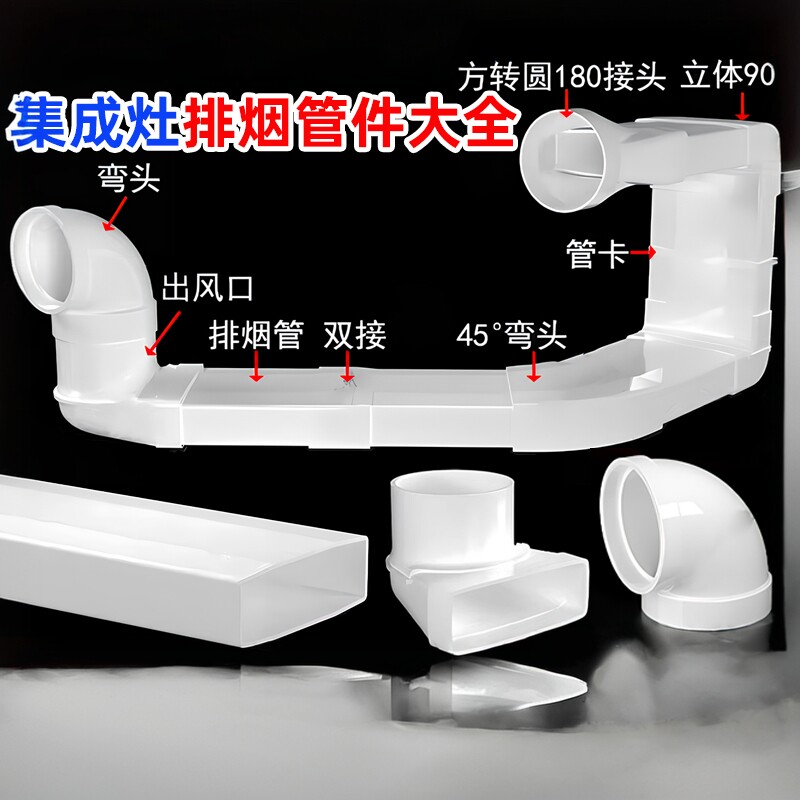 扁管集成灶排烟管道抽油烟机排气管塑料PVC可预埋方形扁烟管阻燃