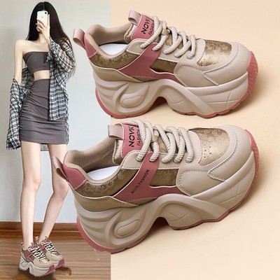 官网迈耐克斯厚底内增高女鞋2026新款不累脚小个子8cm真皮运动鞋