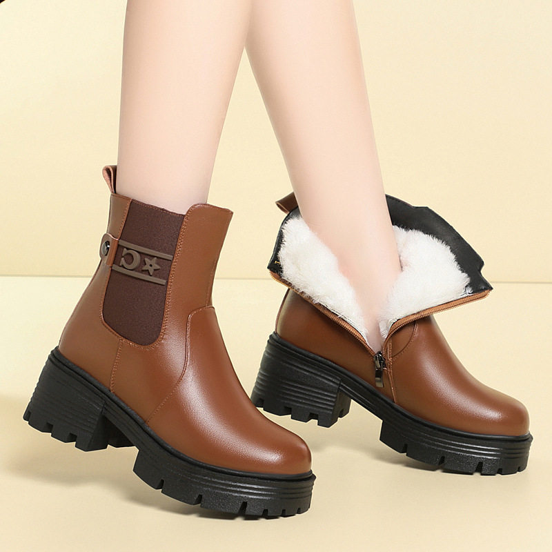 2025年真皮年妈妈短靴秋冬新款中跟粗跟软皮女靴子中老年棉鞋加绒,运动鞋new,运动休闲鞋,淘宝优惠券,粉丝福利购,淘宝优惠卷