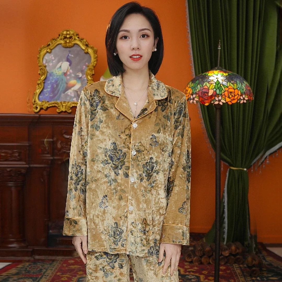 达芬奇密秋冬新款加密金钻绒睡衣女高级感优雅气质丝绒保暖家居服