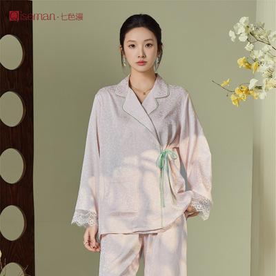 2025春秋高级感冰丝和服睡衣女新款气质奢华日式V领真丝绸家居服