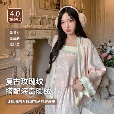 新中式睡衣女款2025新款海岛绒纯欲风薄绒居家服秋冬高级感家居服