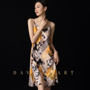 2026夏季高端性感报纸百吊带睡裙港风中长款显瘦无袖睡衣裙家居服