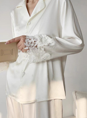 白色法式蕾丝性感纯欲睡衣女款2025新款秋季高级感冰丝绸缎面套装